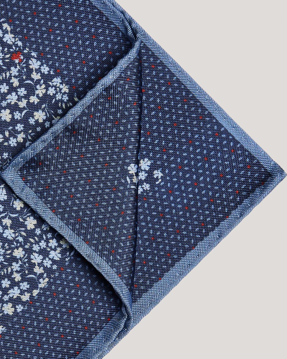 Ditsy Floral Printed Pocket Square With Contrast Border